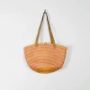 1970s Vintage Straw Bag Large Yellow & Pink With Leather Strap