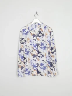 Silk Cream Vintage Printed Blouse With Collar L/XL