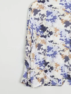Silk Cream Vintage Printed Blouse With Collar L/XL