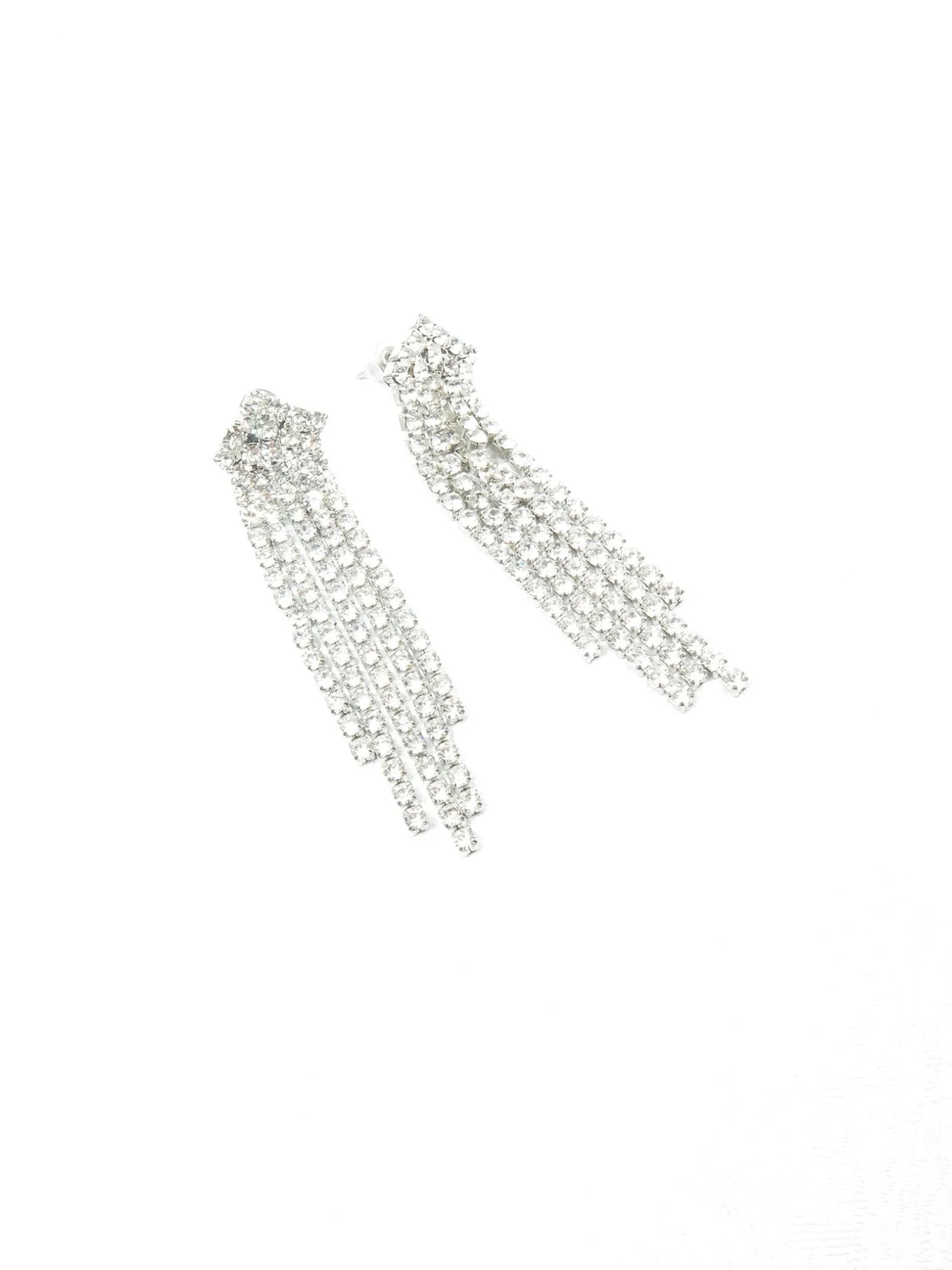 Silver Diamante Long Chandelier Earrings