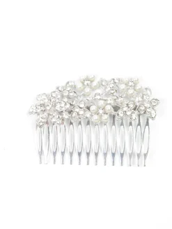 Silver Vintage Style Diamante & Pearl Hair Comb