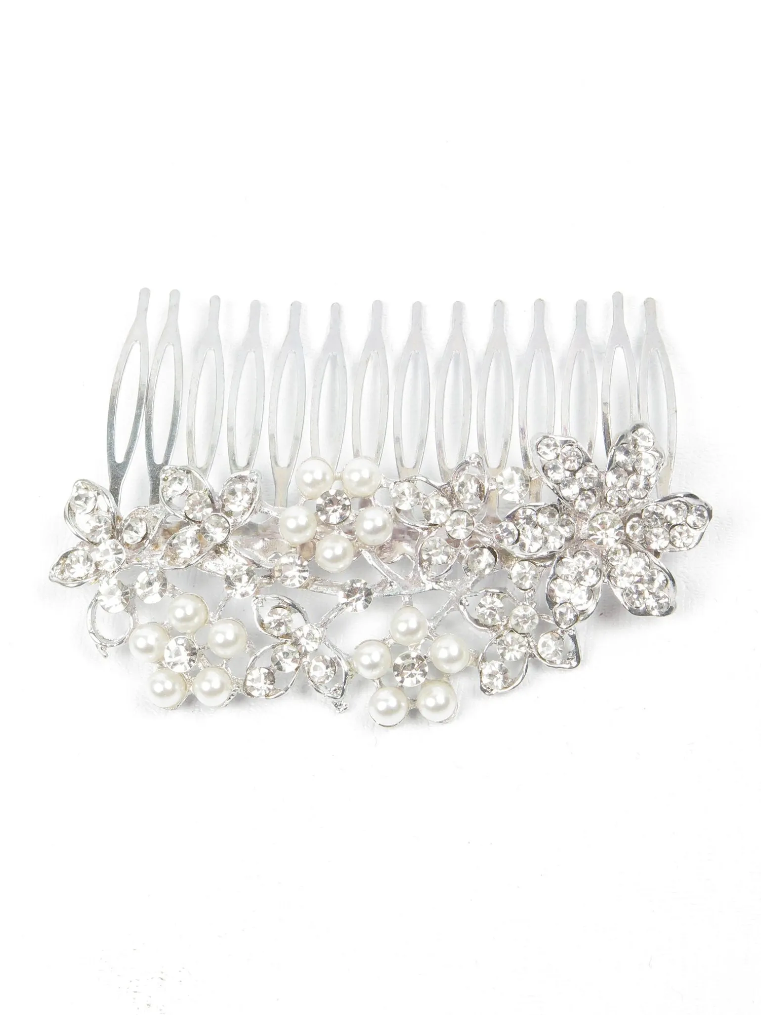 Silver Vintage Style Diamante & Pearl Hair Comb