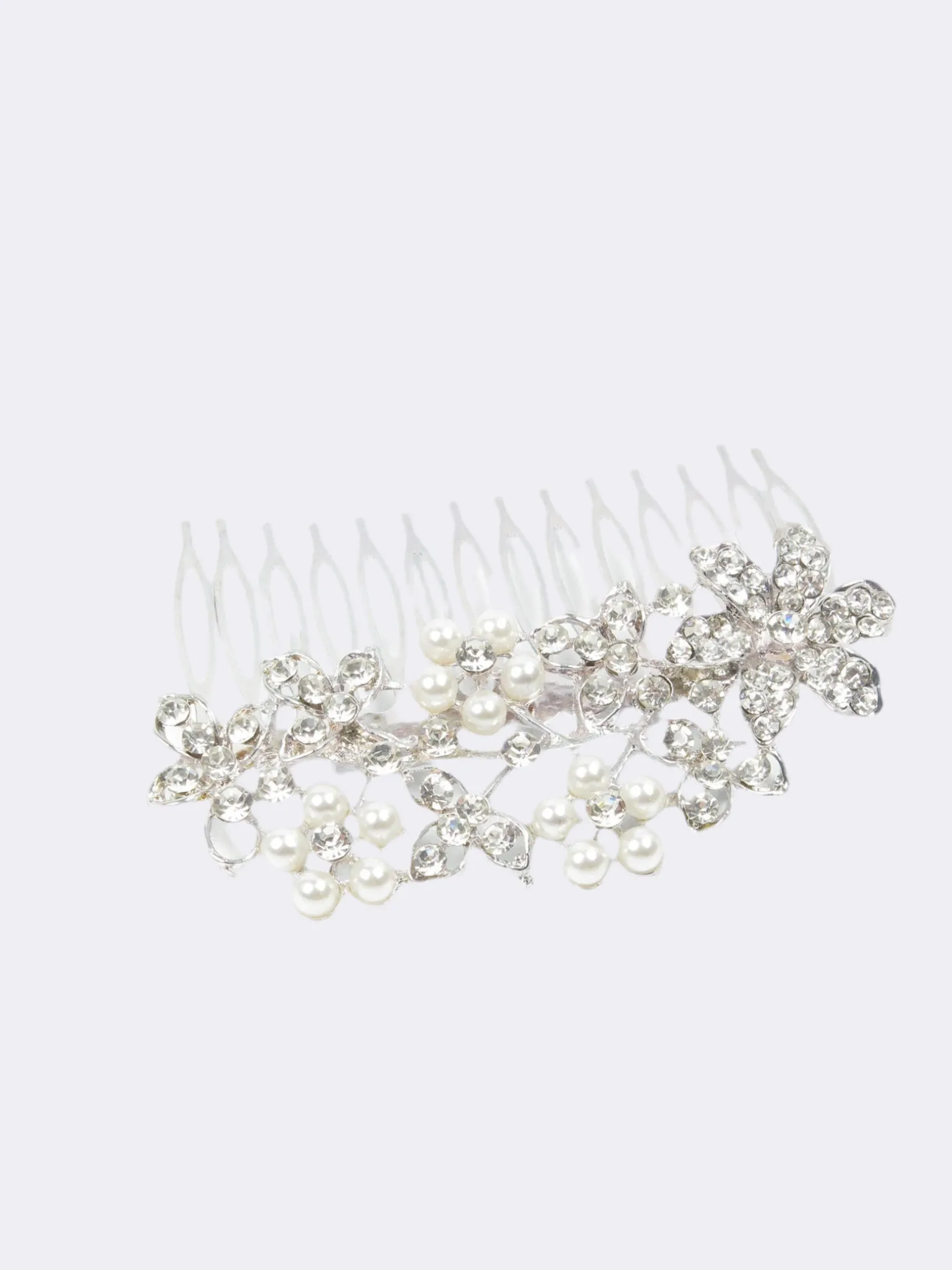 Silver Vintage Style Diamante & Pearl Hair Comb
