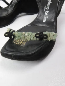 Stephaine Kelian Black Suede Wedge Shoes With Green Stones 5.5