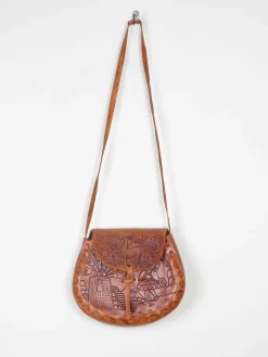 Tan Leather Vintage Peruvian Tooled Bag