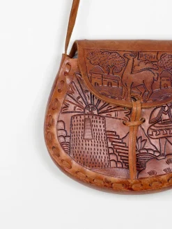 Tan Leather Vintage Peruvian Tooled Bag