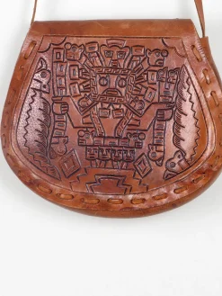 Tan Leather Vintage Peruvian Tooled Bag