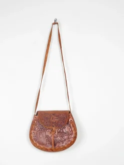 Tan Leather Vintage Peruvian Tooled Bag