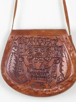 Tan Leather Vintage Peruvian Tooled Bag