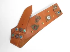 Tan Leather Vintage Waist Belt With Embellishments