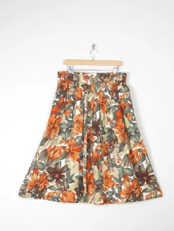 Tropical Print Knee Length Vintage Skirt L/XL