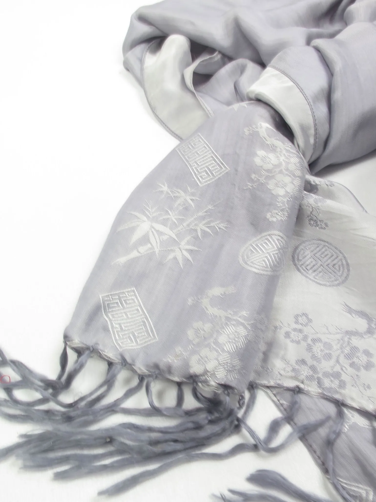 Vintage Asian Grey Silk Scarf/Wrap/Shawl