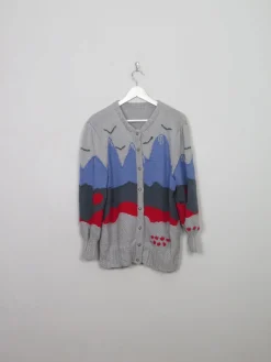 Vintage Austrian Patterned Hand-knit Wool Cardigan L