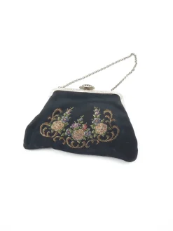 Vintage Bag Petit Point Hand Embroidered Black