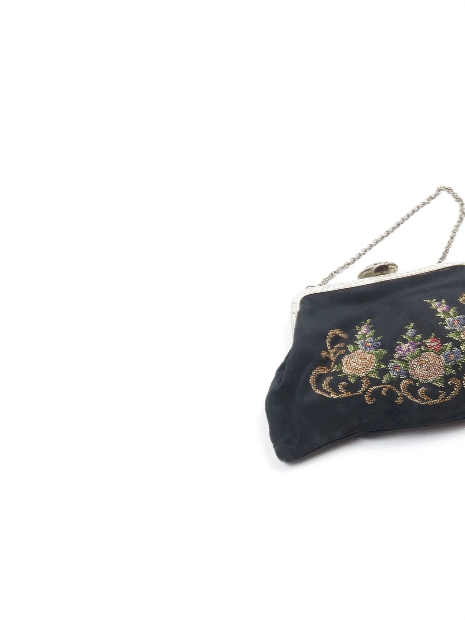 Vintage Bag Petit Point Hand Embroidered Black