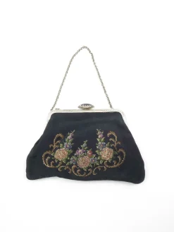 Vintage Bag Petit Point Hand Embroidered Black