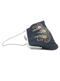 Vintage Bag Petit Point Hand Embroidered Black