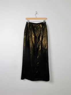 Vintage Black & Gold Shot Fabric Velvet Maxi Skirt 8 26" W