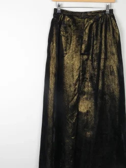 Vintage Black & Gold Shot Fabric Velvet Maxi Skirt 8 26