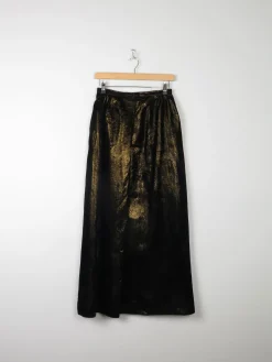 Vintage Black & Gold Shot Fabric Velvet Maxi Skirt 8 26