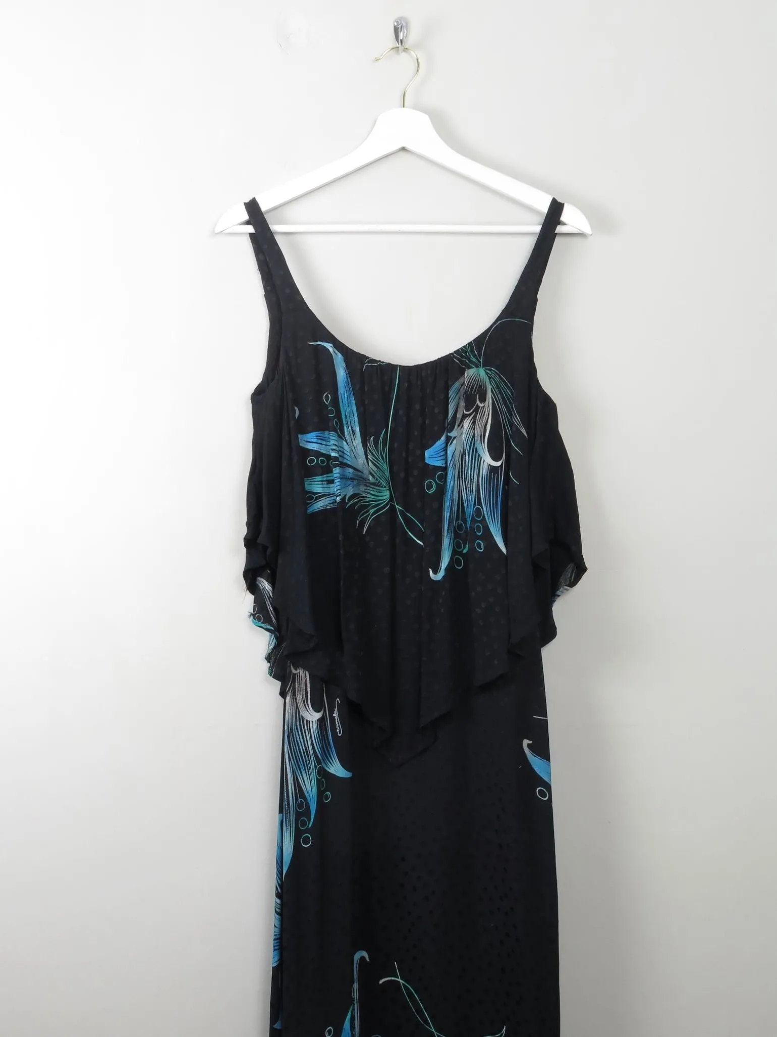Vintage Black & Green Long Dress 1970s XXS