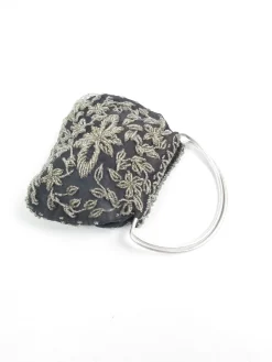 Vintage Black & Silver Beaded Evening Bag 1960s