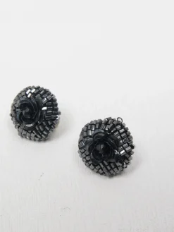 Vintage  Black Beaded Clip On Earrings