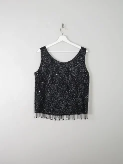 Vintage Black Beaded 1950s Top M