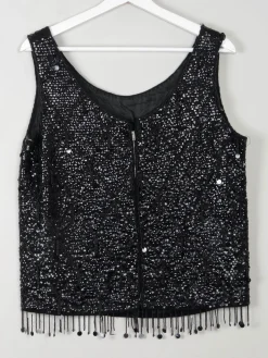 Vintage Black Beaded 1950s Top M