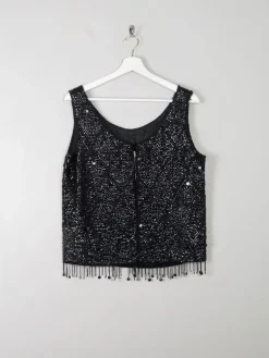 Vintage Black Beaded 1950s Top M