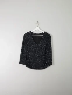 Vintage Black Beaded V- Neck Top M