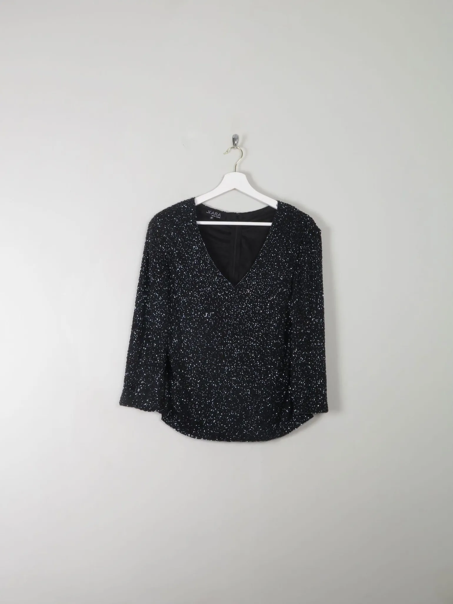 Vintage Black Beaded V- Neck Top M