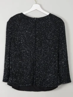 Vintage Black Beaded V- Neck Top M