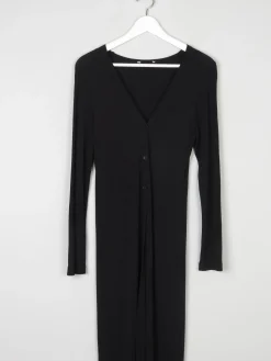 Vintage Black Jersey Long Coat/Dress S