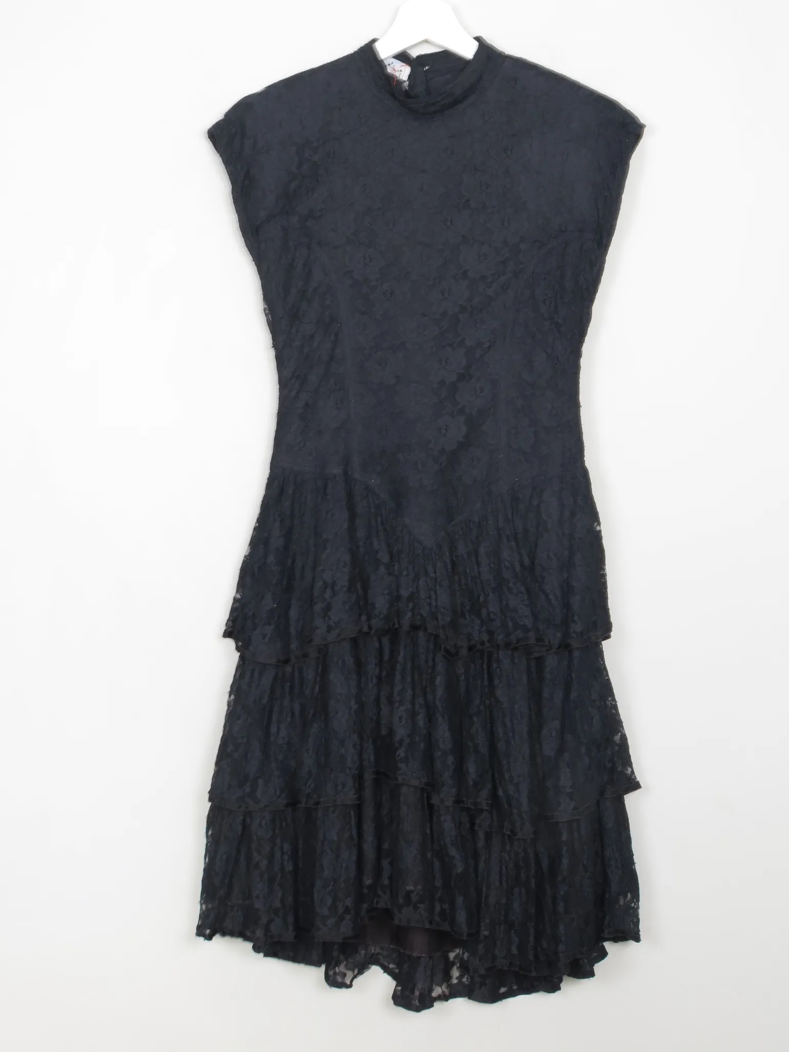 Vintage Black Lace Sleeveless Party Dress S