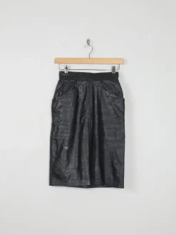Vintage Black Leather Fitted Skirt 24" XXS