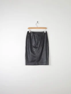 Vintage Black Leather Pencil Skirt S
