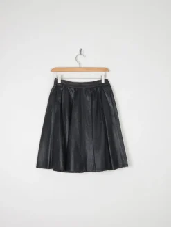 Vintage Black Leather Skater Mini Skirt 26"/6/8