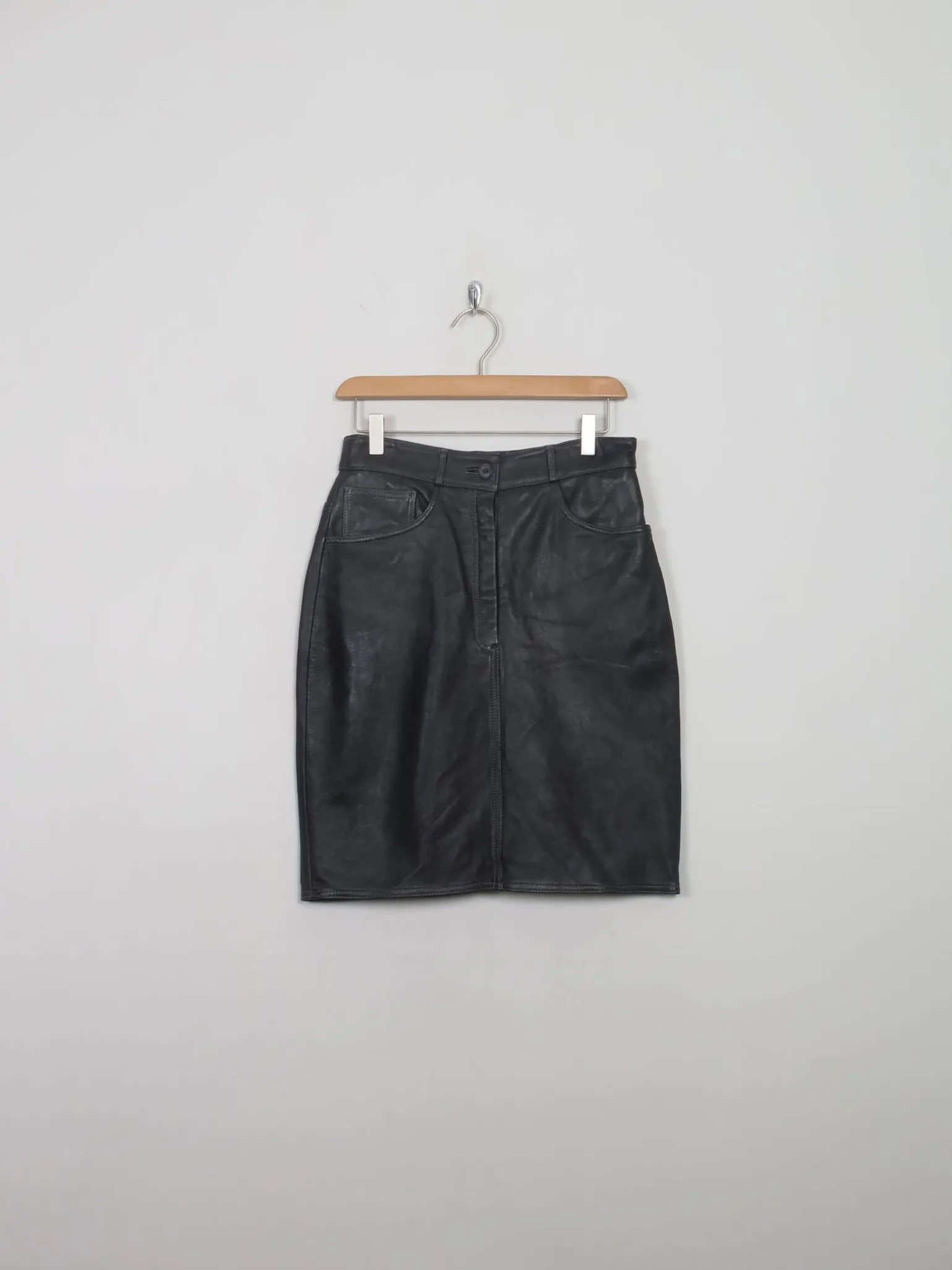 Vintage Black Leather Skirt S 27" W