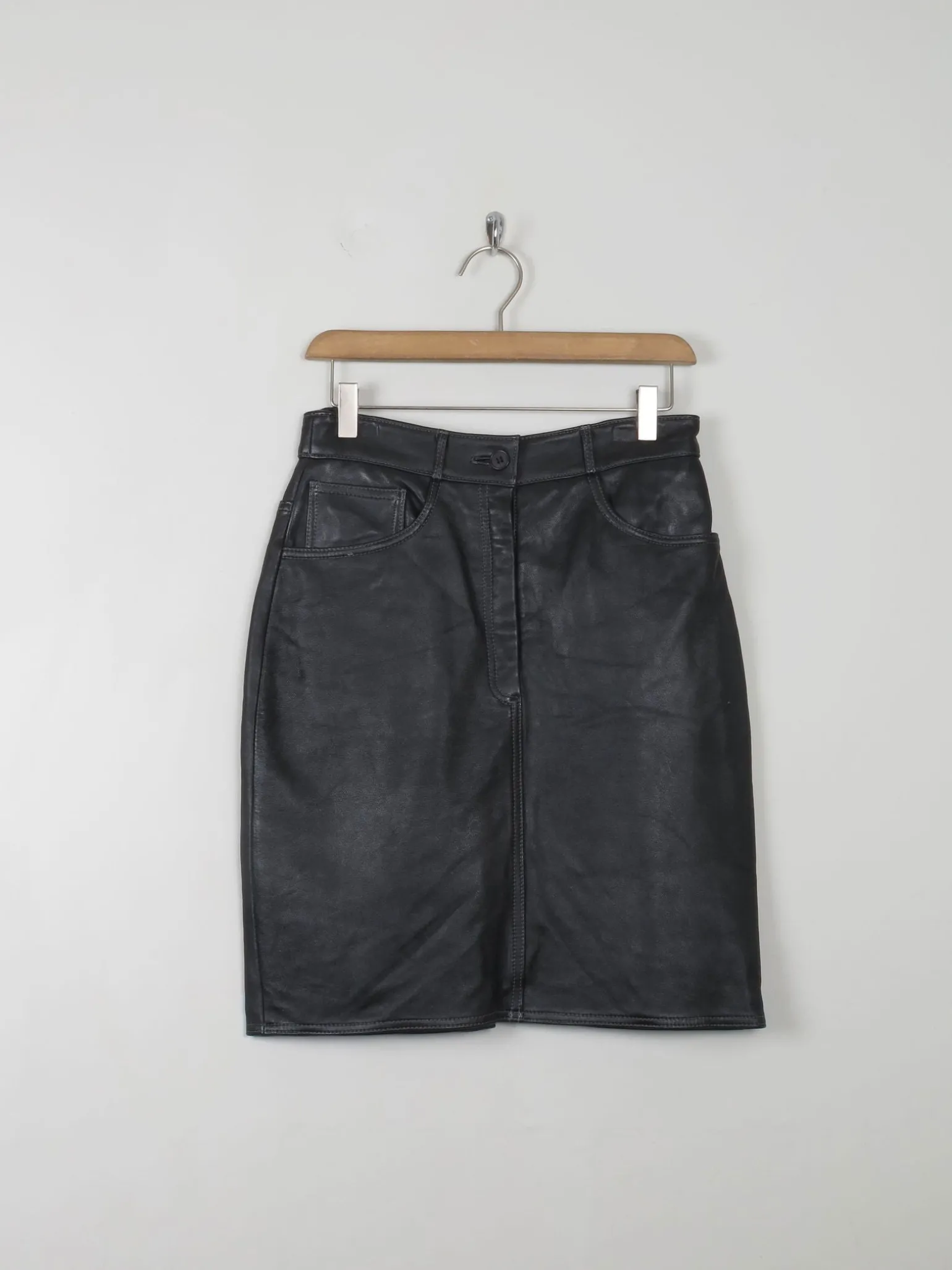 Vintage Black Leather Skirt XS