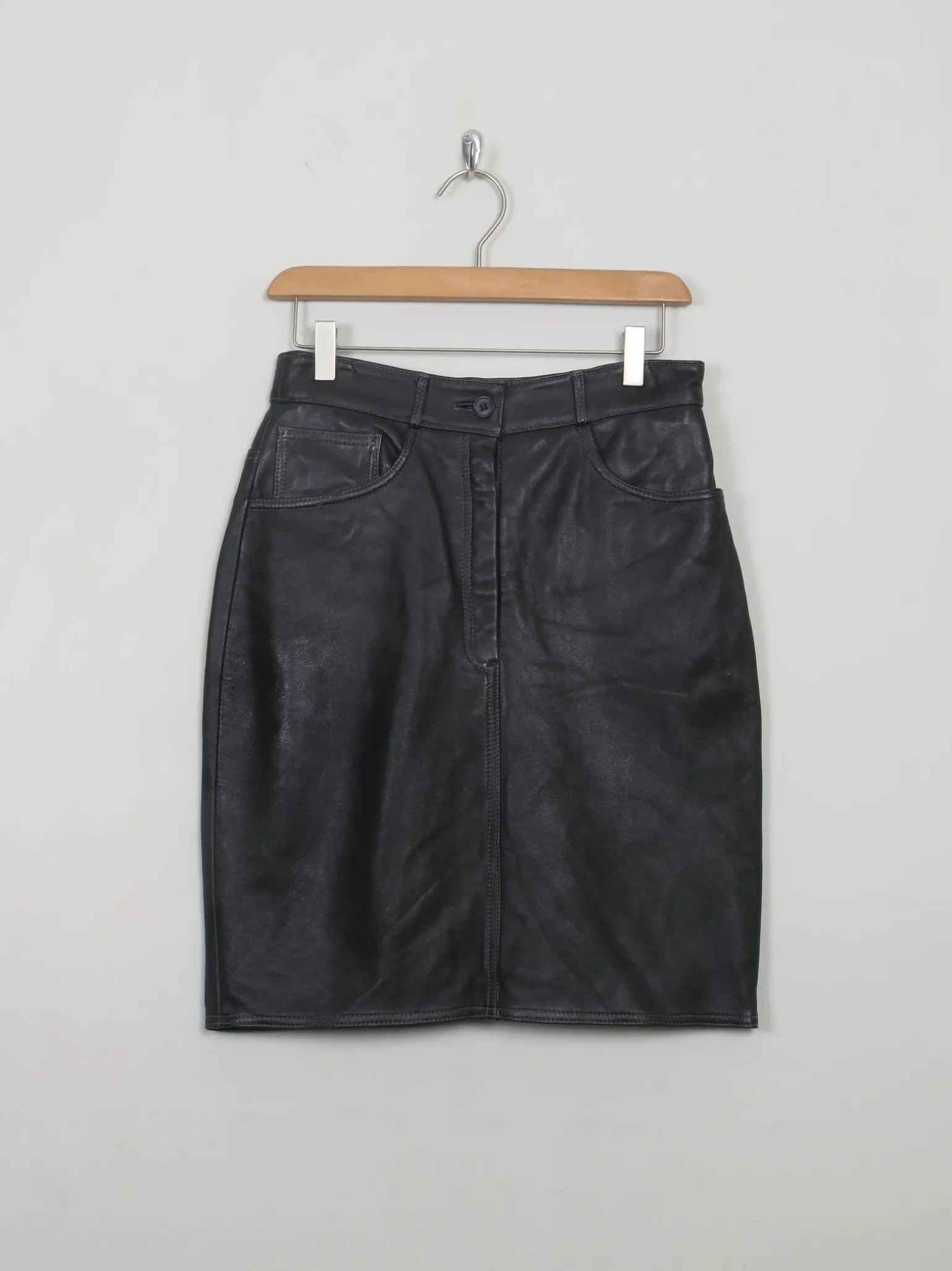 Vintage Black Leather Skirt S 27" W