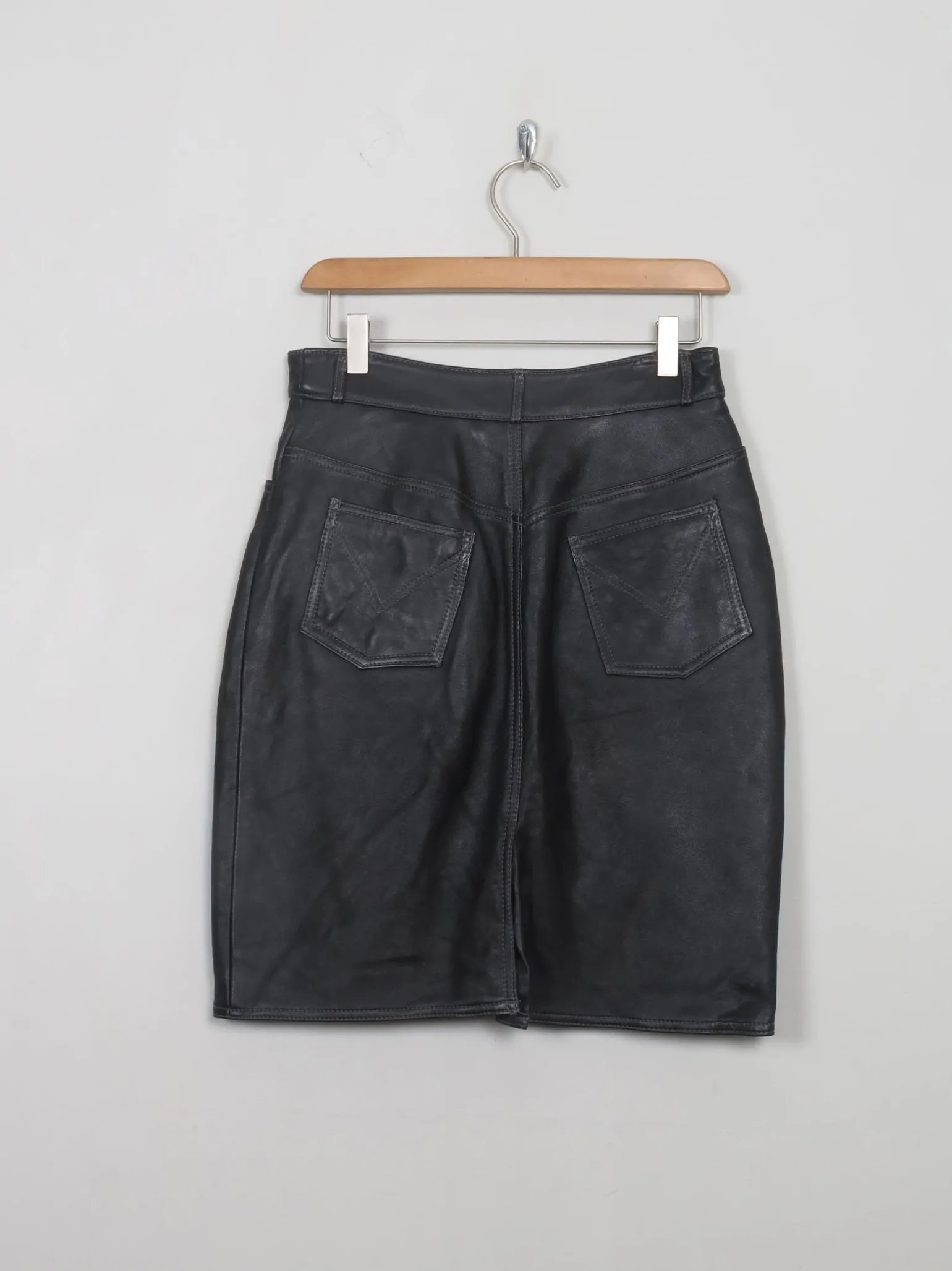 Vintage Black Leather Skirt S 27" W