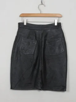 Vintage Black Leather Skirt S 27