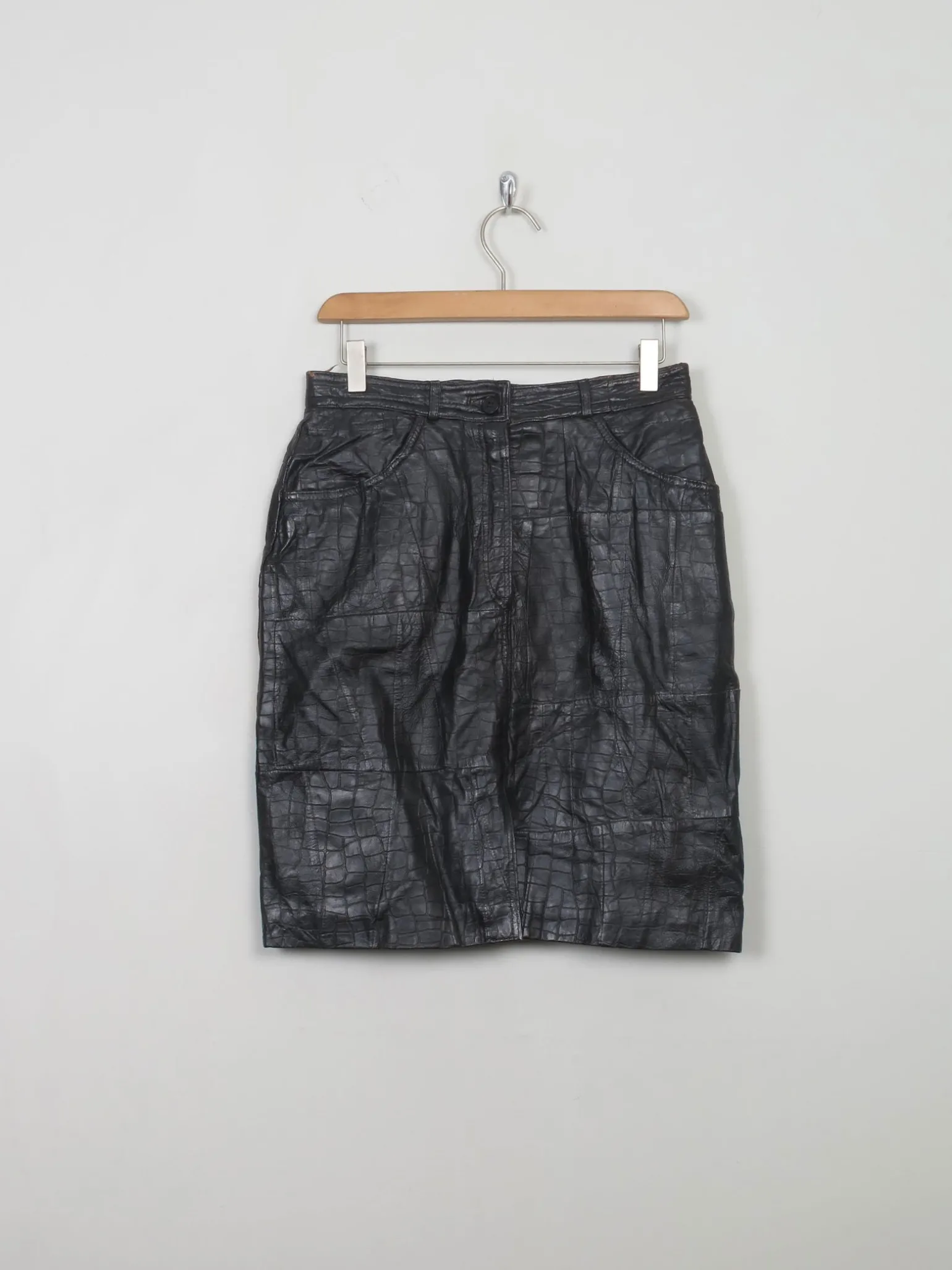 Vintage Black Leather Texture Skirt 27" W