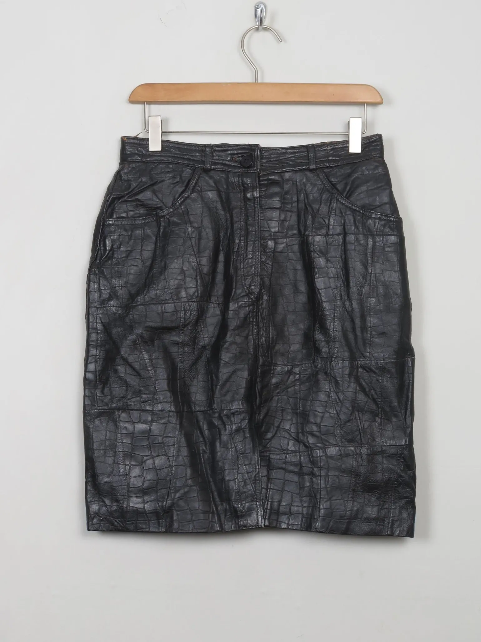 Vintage Black Leather Texture Skirt 27" W
