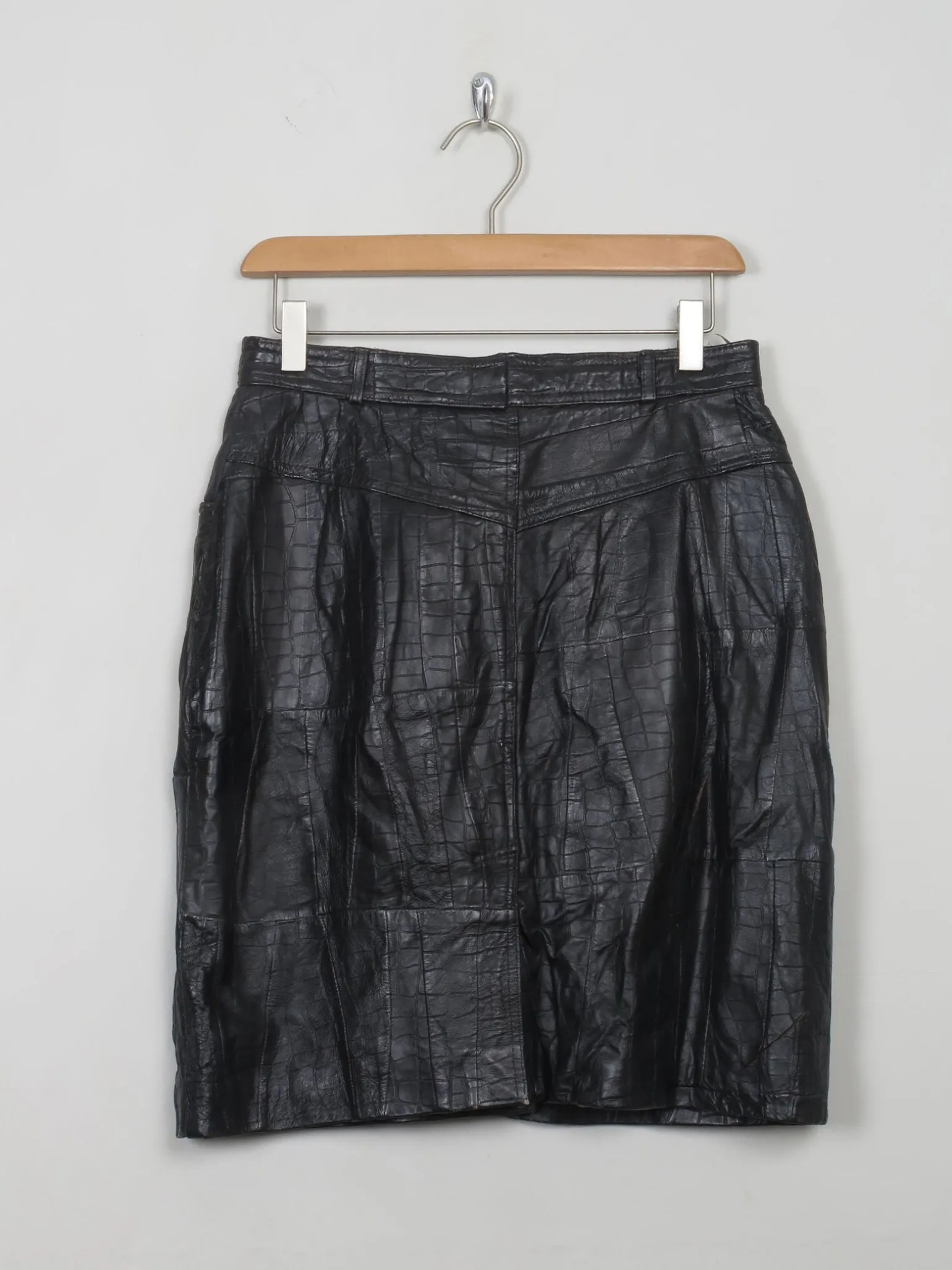 Vintage Black Leather Texture Skirt 27" W