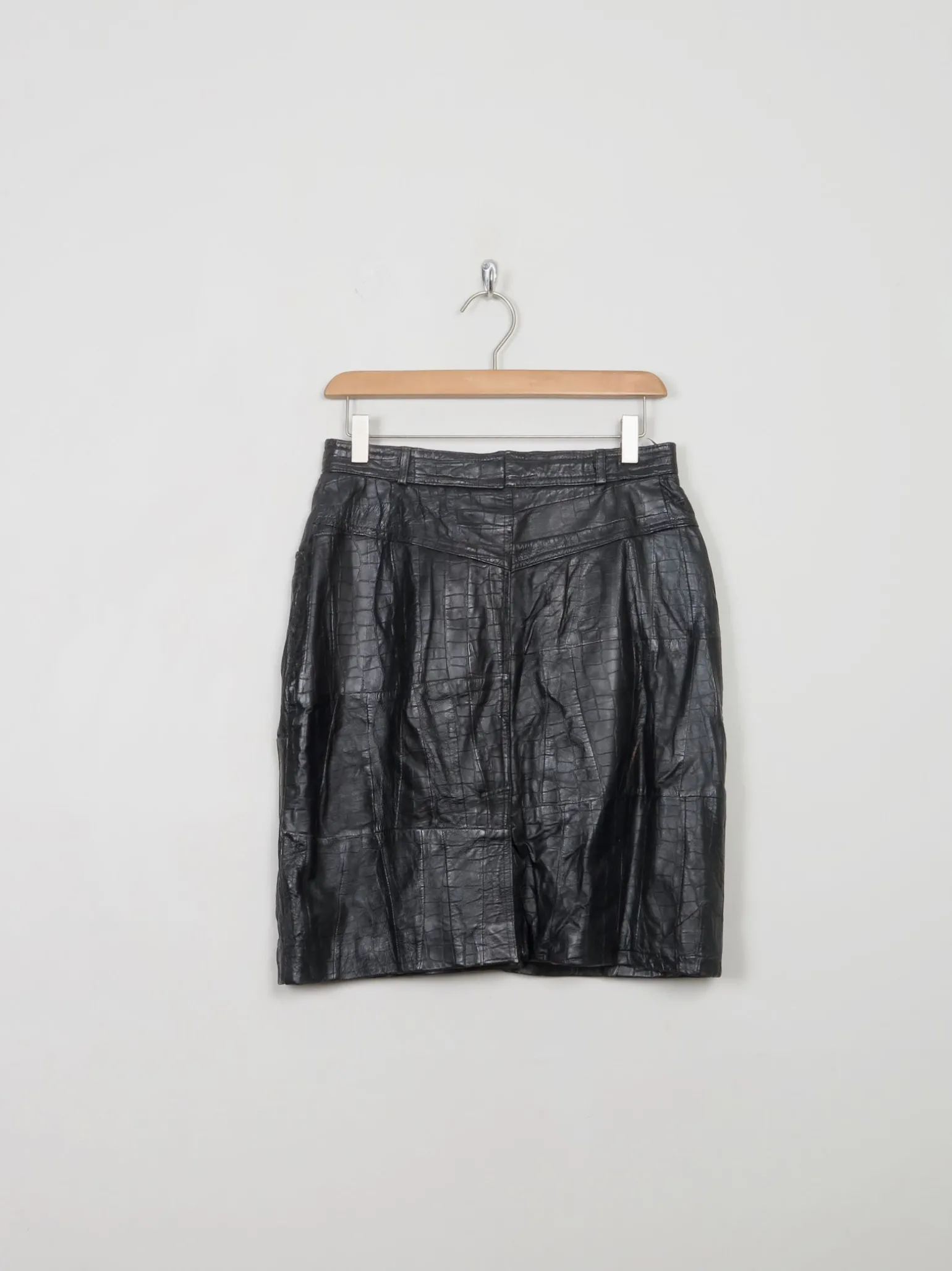 Vintage Black Leather Texture Skirt 27" W