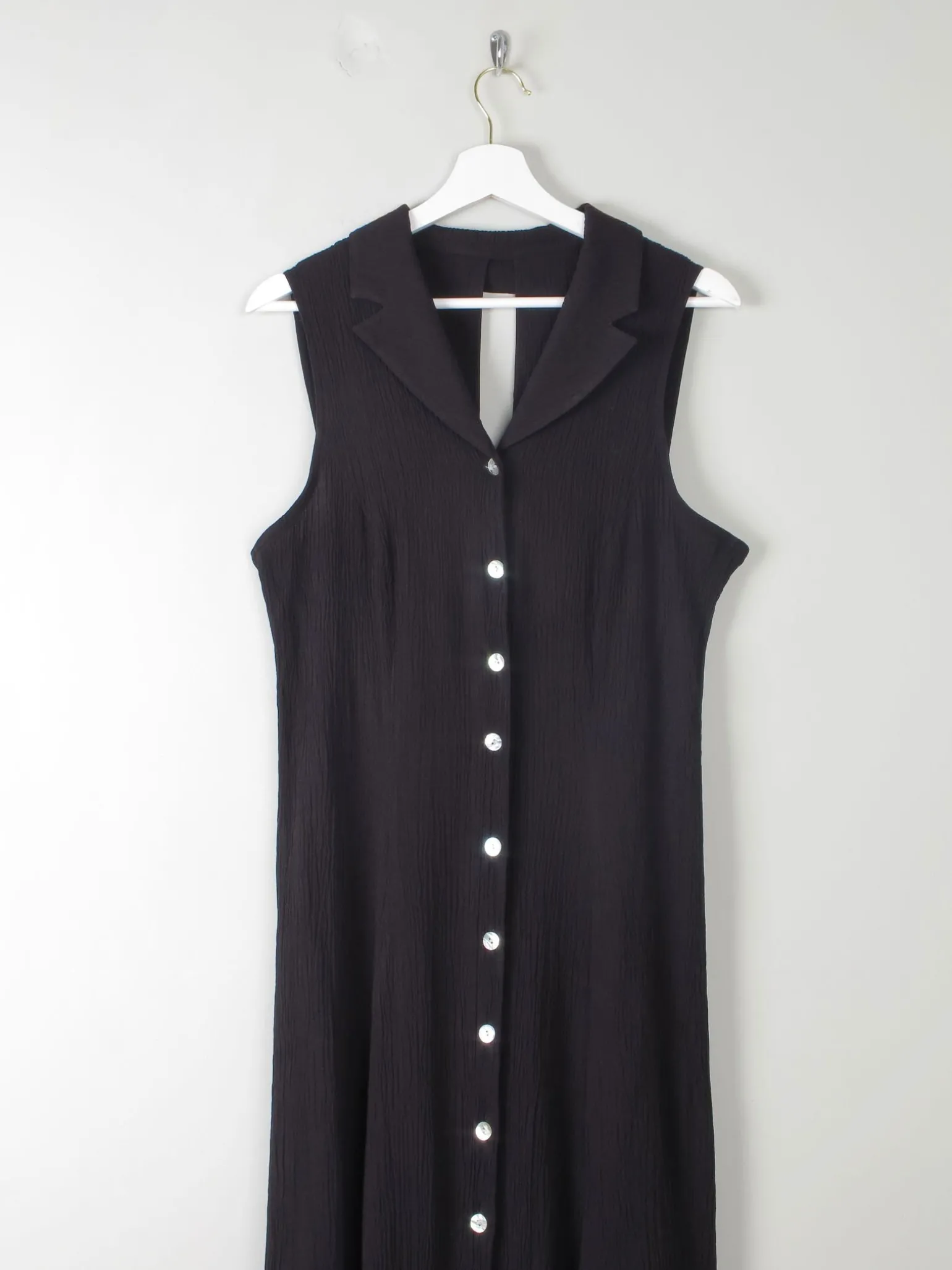 Vintage Black Midi Dress Button Down 12/14