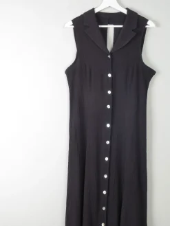 Vintage Black Midi Dress Button Down 12/14
