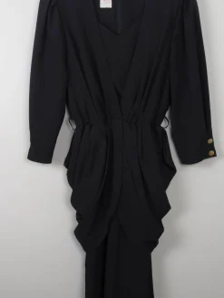 Vintage Black 80s Dress With Peplum M/L